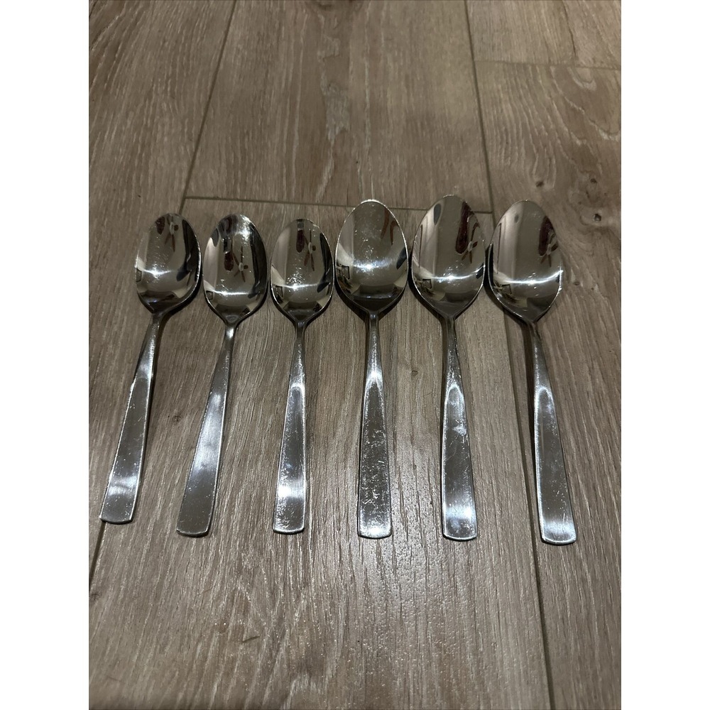 6 Mikasa MIS50 18/0 Stainless Plain‎ Glossy Flatware Spoons